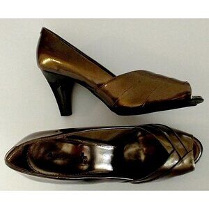 Air Supply Monroe Dress Shoes Pump Bronze Peep Toe Slip On Comfort System - 7.5M